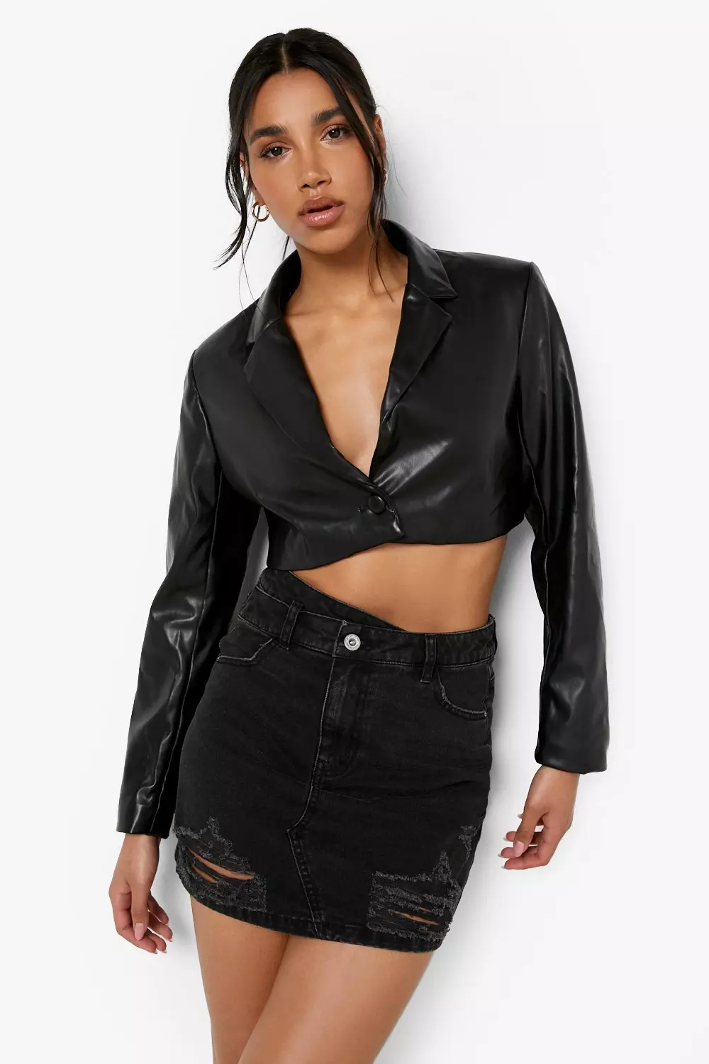 Black ripped clearance denim skirt boohoo